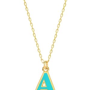 Blue Enamel Gold Pendant Initial Necklace